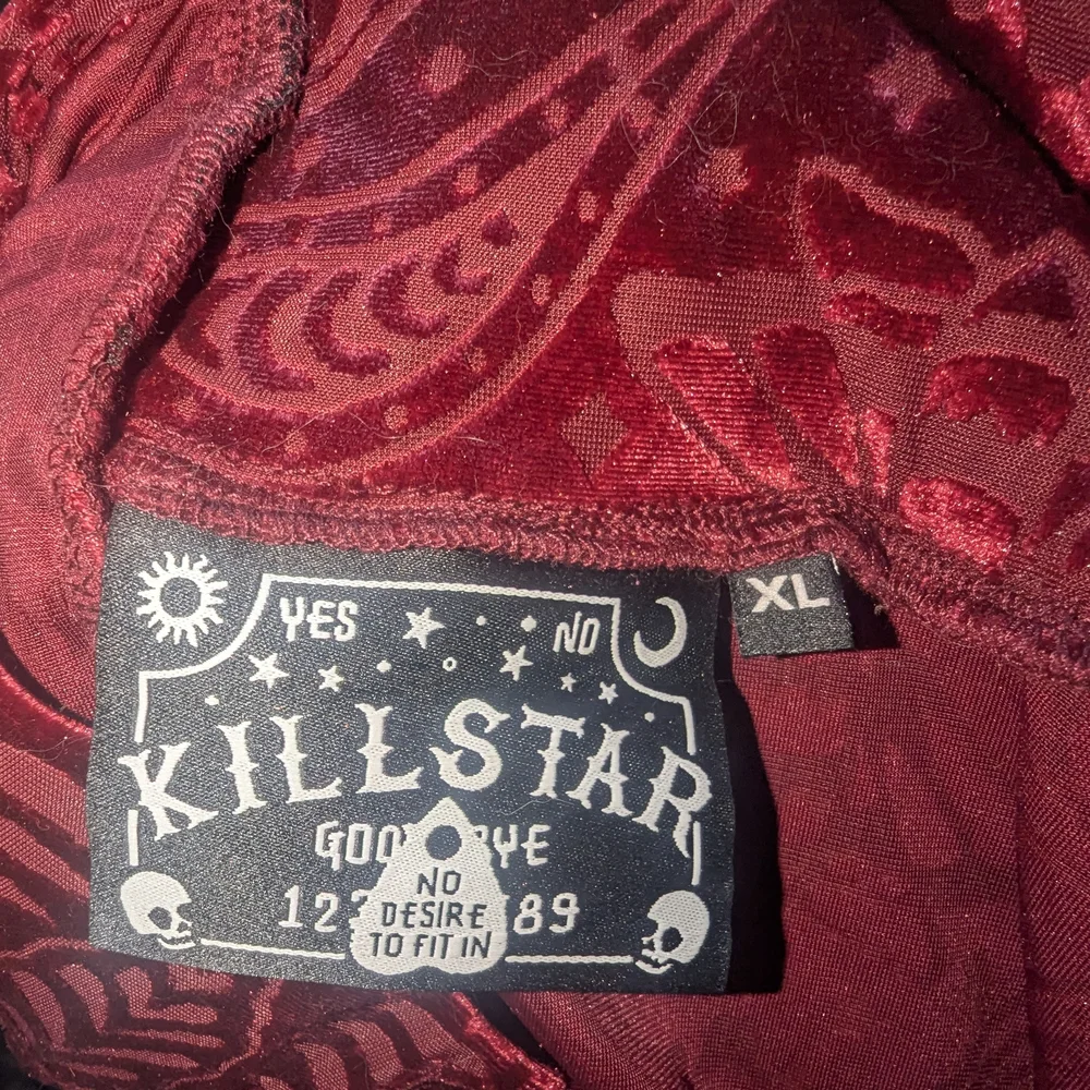 Killstar Red Velvet Burnout Asymmetrical Lace-Up Maxi Skirt - Picture 4 of 4